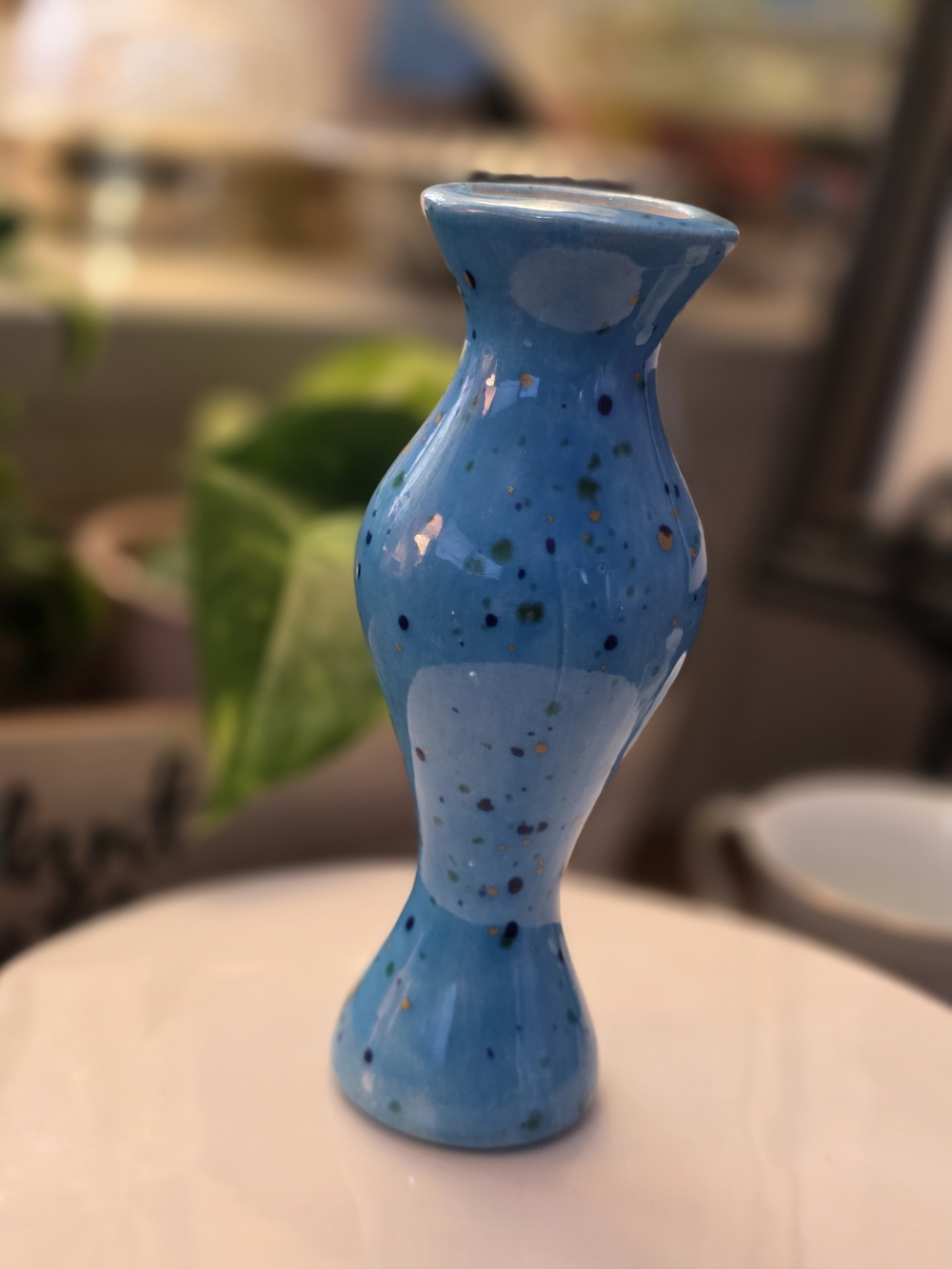 Handcrafted Blue Speckled Ceramic Bud Vase